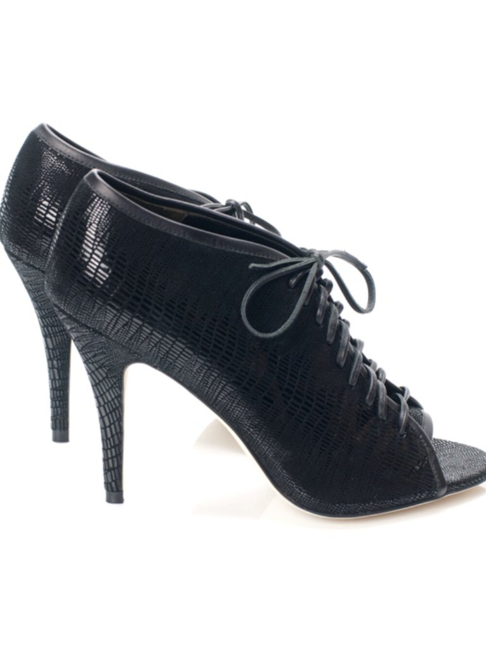New Black Genuine Leather High Heel Lace Up Booties NYC Designer Handmade